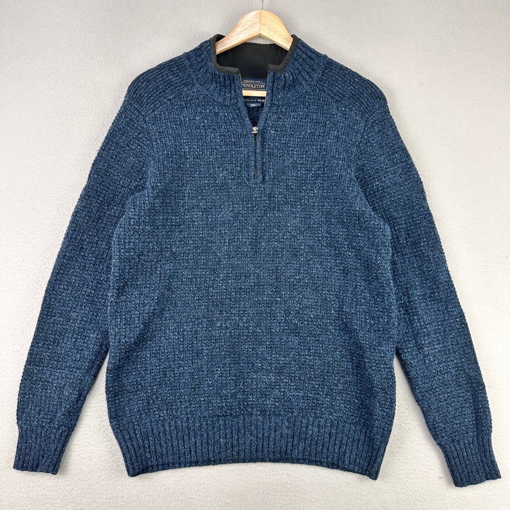 Pendleton Sweater Mens S Blue Quarter‎ Zip Washable Shetland Wool Long Sleeve